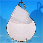 Vintage TUSCAN Fine Bone China Flat Teacup (Tea Cup) & Saucer Set Pink Swirl Ribbed Gold Trim