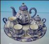 Miniature Bone China Tea Set Blue Floral Stripe 10 Piece Set