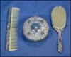 Victorian-era 3-piece silver plate Dresser Vanity Boudoir Set A1820