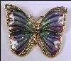 Vintage SFJ / R. STEINMETZ & SONS Enamel, Gold Tone & Emerald Green Rhinestone Figural BUTTERFLY BROOCH PIN A2413