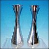 Vintage Pair NAMBÉ 7" Tall Tri-Corner Candlesticks - Silvery Alloy Mixed Metal