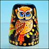 Russian thimble wood Lacquerware Mythology OWL Handpainted & Artist Signed