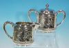 Antique SIMPSON HALL MILLER Sugar Bowl & Creamer Set Quadruple Silverplate Engraved Flowers & Butterfly A935