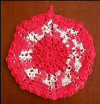 Vintage HAND CROCHET RED & WHITE POT HOLDER POTHOLDER Double Thickness