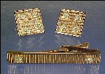 Vintage KREISLER KRAFT U.S.A. Tie Clasp Tie Bar & Cufflinks w/ Crystals Set (c. 1940's)