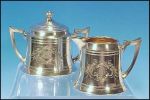 Antique F. B. ROGERS SILVER CO. Quadruple Silverplate Covered Sugar Bowl & Creamer Set - Monogram